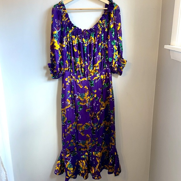 NWT SALONI Olivia Floral Printed Silk Midi Dress ~ Violet Sweetpeas SZ 10 - Picture 7 of 11